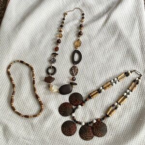 Chic wooden Brown and Gold Necklace Trio set